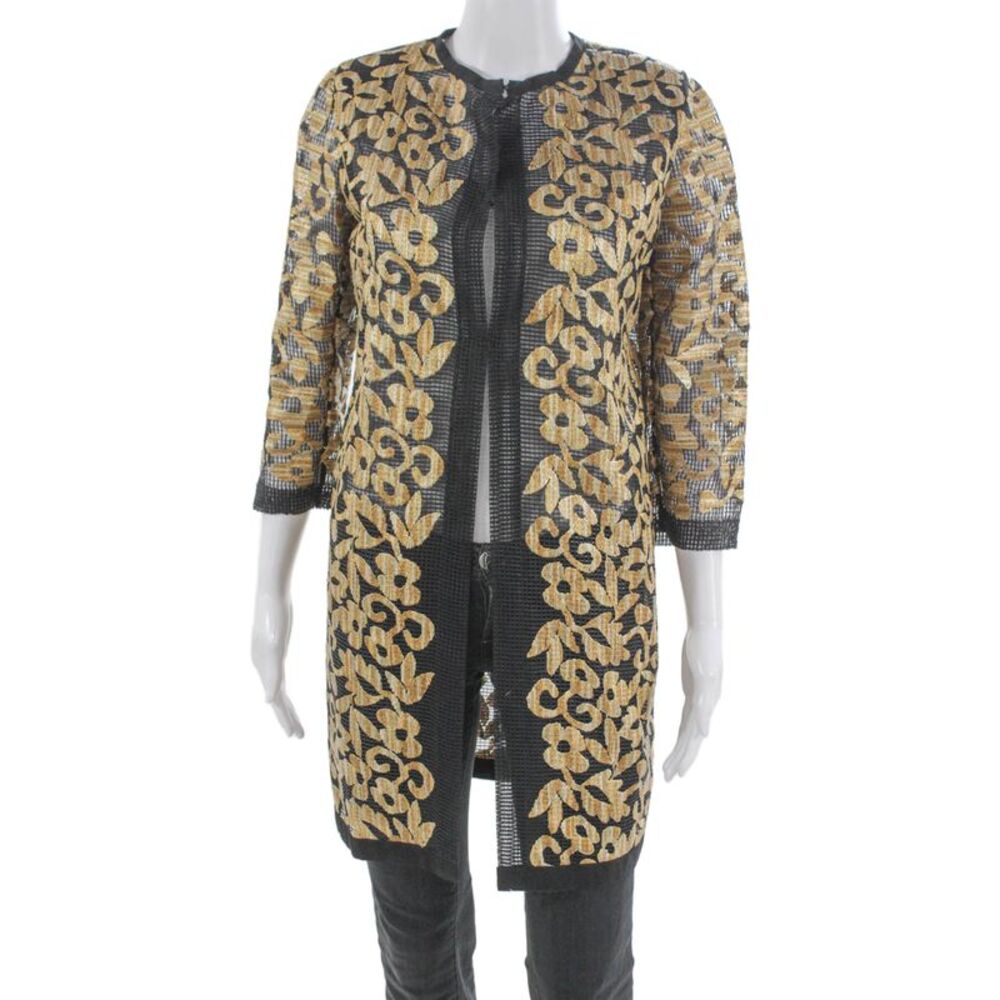 Not Available Womens Kimono Coat Black Floral 3/4 Sleeve Hook & Eye Size 6